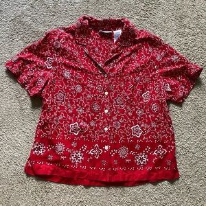 VTG ~ 1990s ~ Erika & Co ~ Red Floral Button Down Shirt ~ Bandana Print ~ Size L